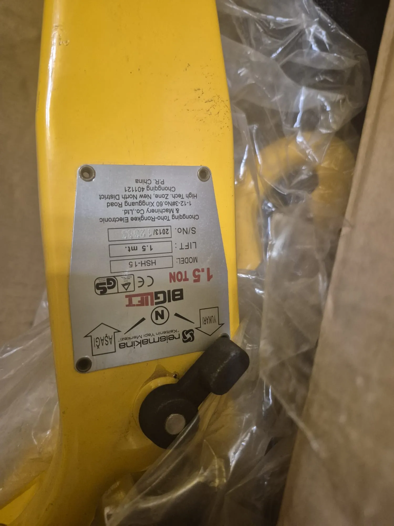 Biglift Hubzug 1.5 Ton – 1.5 Metre Zincirli Tirfor / Çektirme