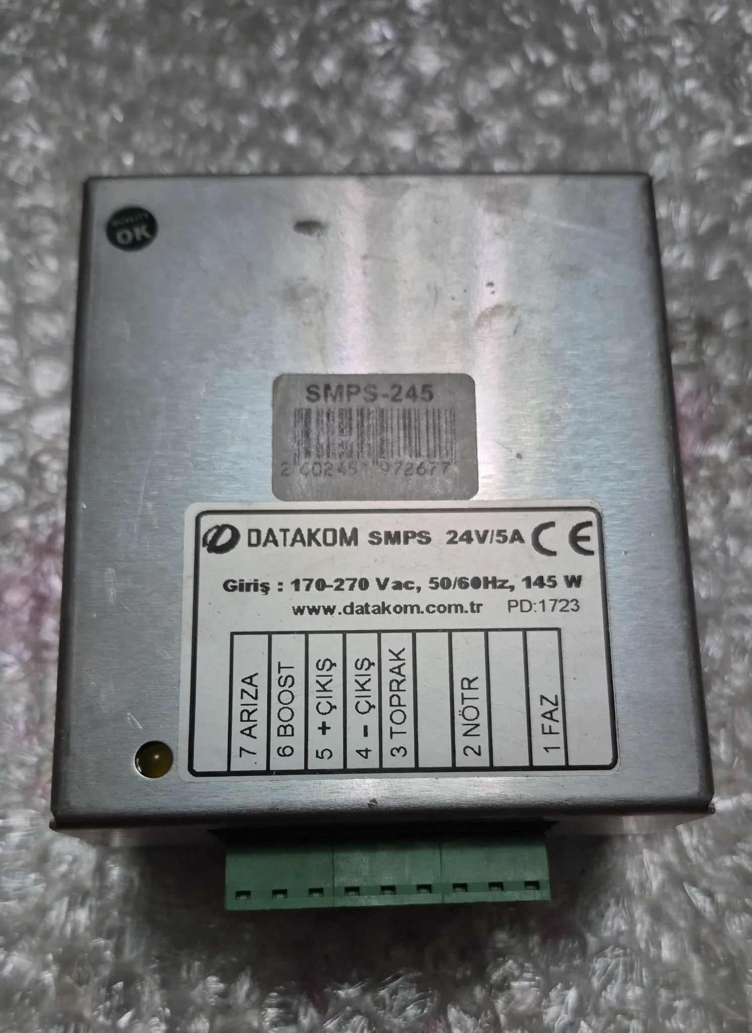 DATAKOM SMPS-245 24V 5A Endüstriyel Güç Kaynağı | 170-270VAC Giriş | 145W